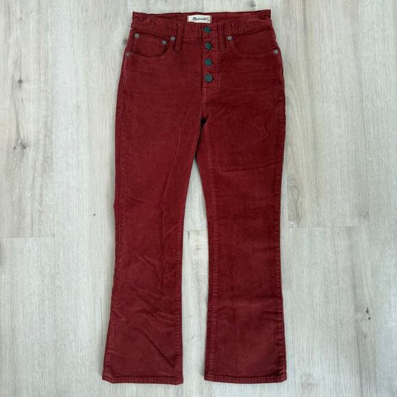 Madewell Cali Demi-Boot Jeans Corduroy Button Fly in Canterbury Red M0602 Sz 25 - Picture 2 of 8